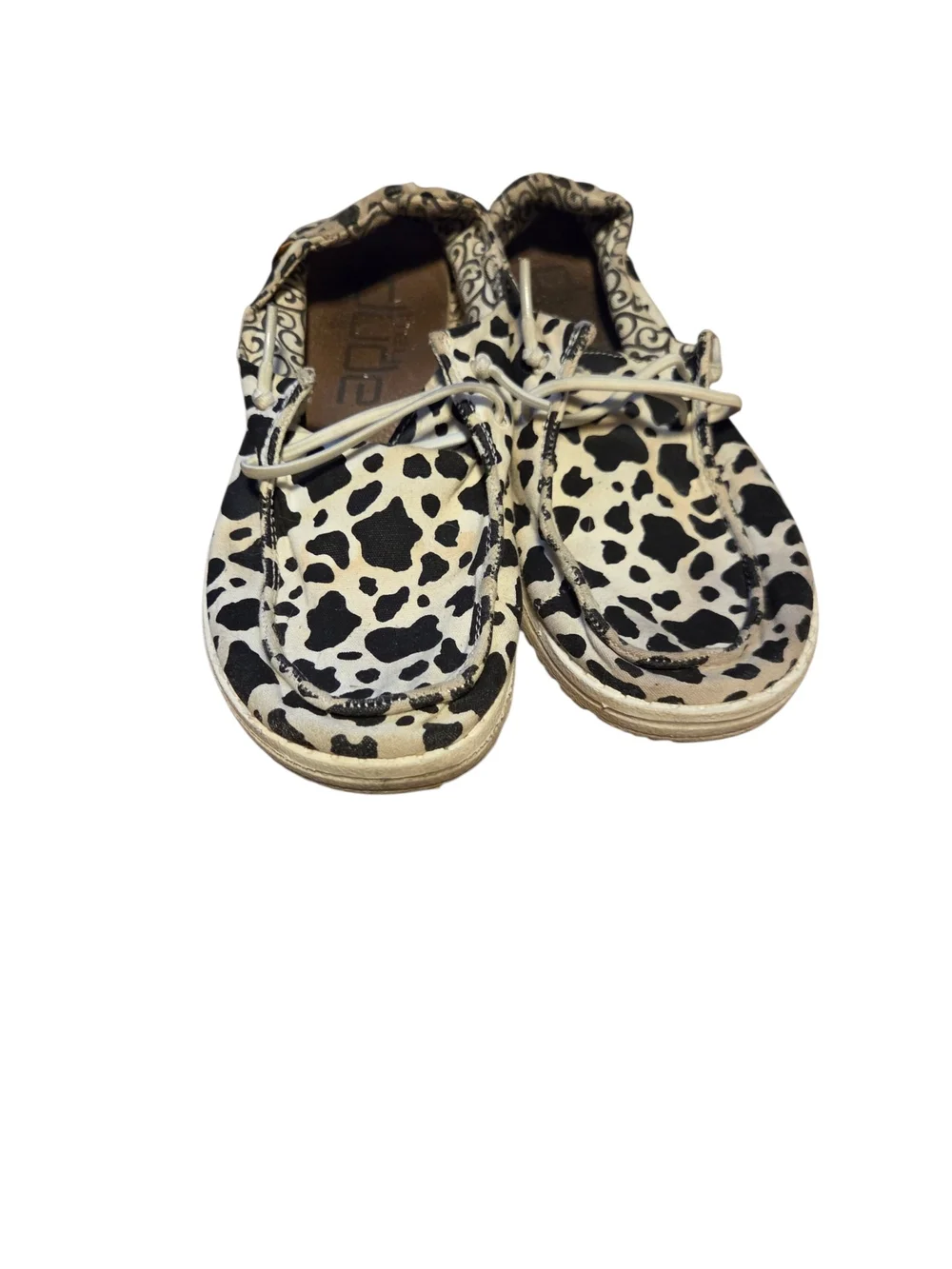 Hey Dude Women's Slip-On Loafers in Black & White Cow Print